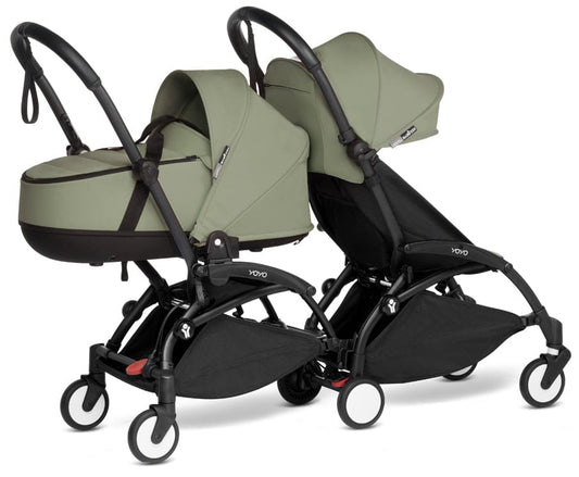 Babyzen YOYO Connect Double Stroller Bassinet / 6+ Bundle - Black / Olive - BASDBL-604902-604611
