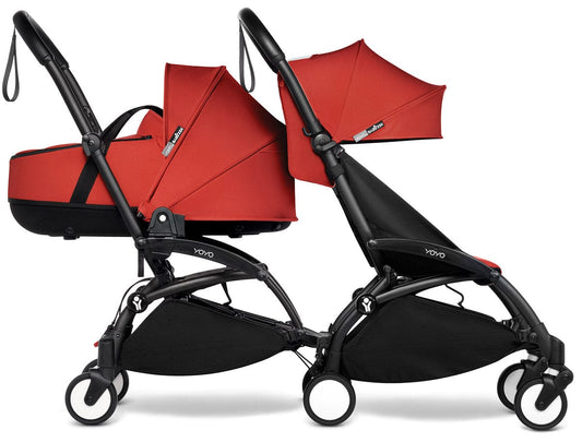 Babyzen YOYO Connect Double Stroller Bassinet / 6+ Bundle - Black / Red - BASDBL-604902-604602