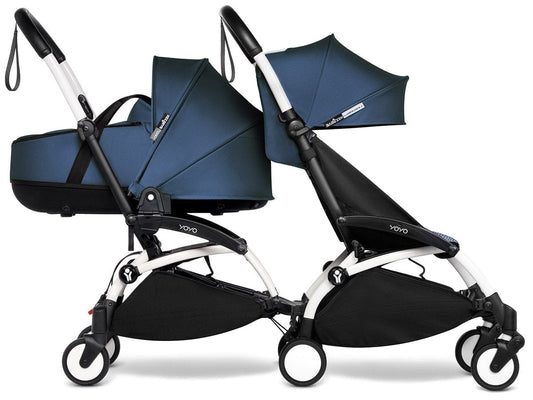 Babyzen YOYO Connect Double Stroller Bassinet / 6+ Bundle - White / Air France Blue - BASDBL-604901-604607