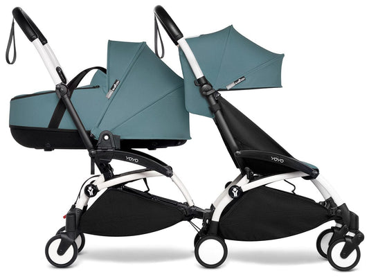 Babyzen YOYO Connect Double Stroller Bassinet / 6+ Bundle - White / Aqua - BASDBL-604901-604609