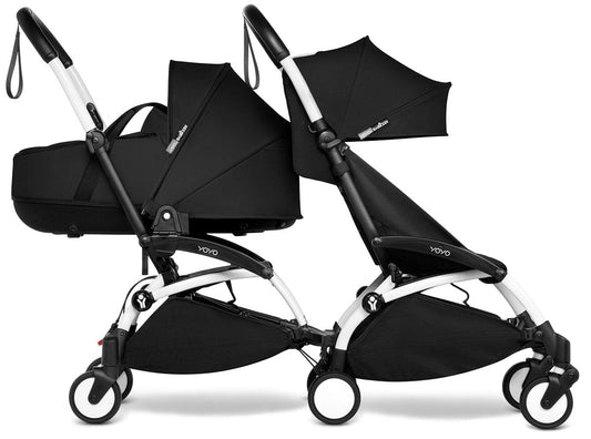 Babyzen YOYO Connect Double Stroller Bassinet / 6+ Bundle - White / Black - BASDBL-604901-604603