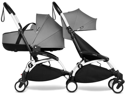 Babyzen YOYO Connect Double Stroller Bassinet / 6+ Bundle - White / Grey - BASDBL-604901-604601