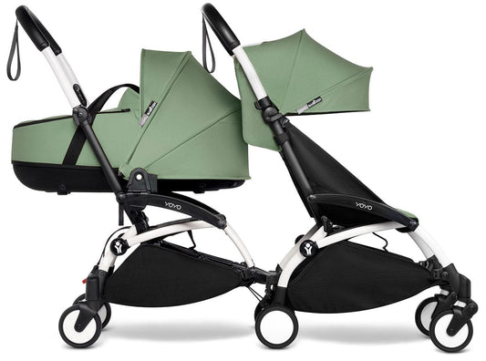 Babyzen YOYO Connect Double Stroller Bassinet / 6+ Bundle - White / Peppermint - BASDBL-604901-604605