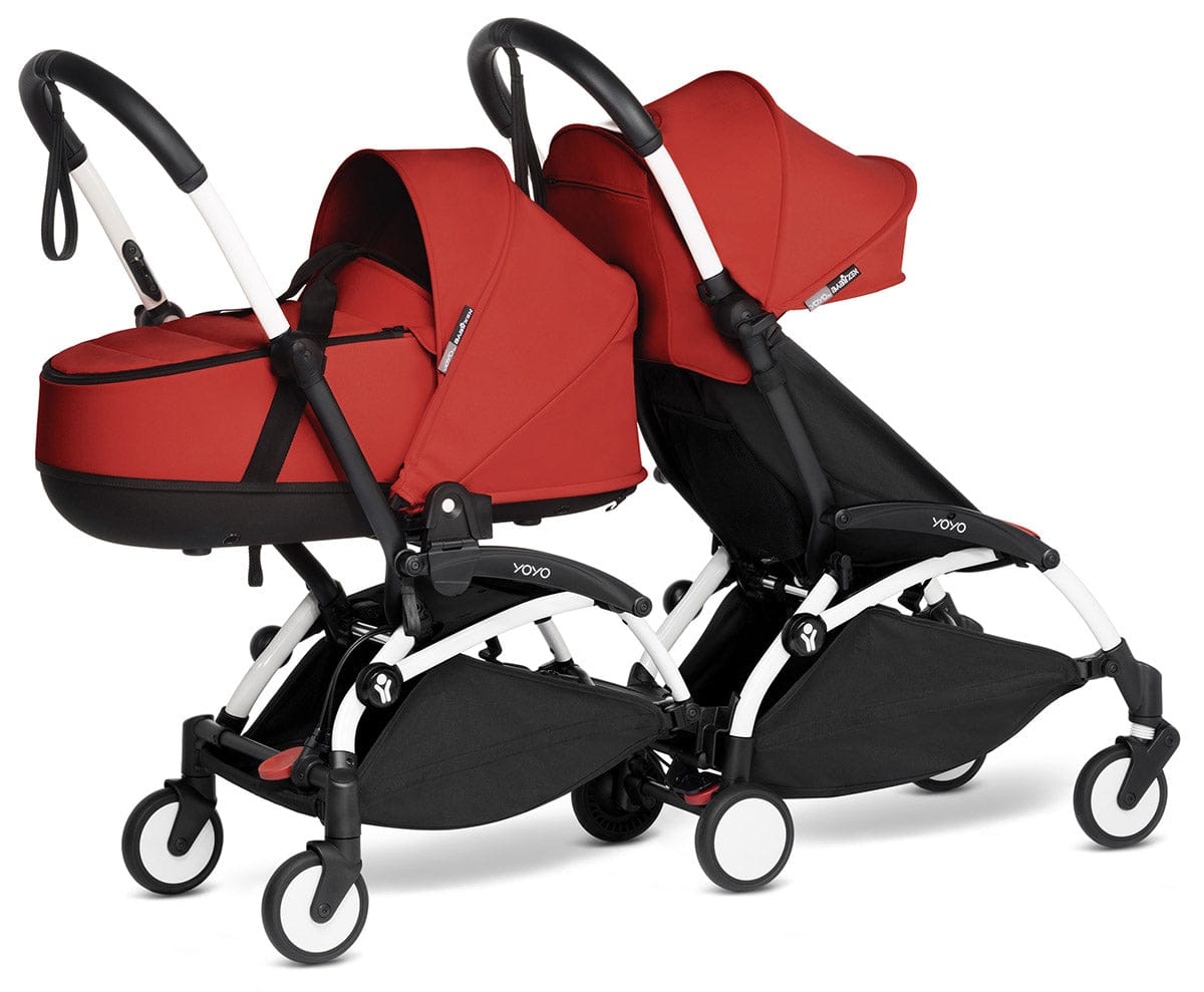 Babyzen YOYO Connect Double Stroller Bassinet / 6+ Bundle - White / Red - BASDBL-604901-604602
