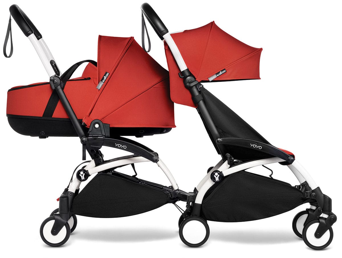 Babyzen YOYO Connect Double Stroller Bassinet / 6+ Bundle - White / Red - BASDBL-604901-604602