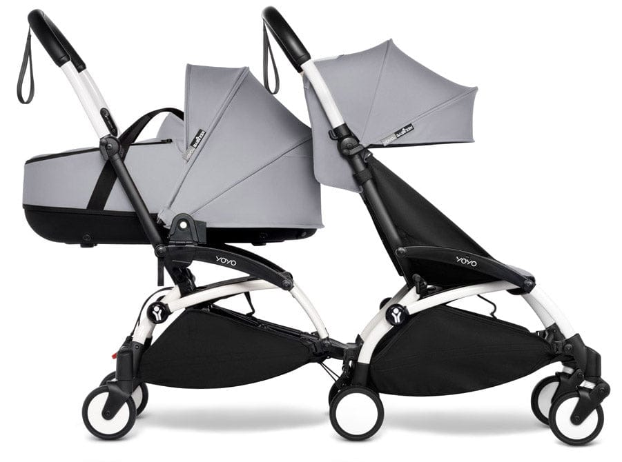 Babyzen YOYO Connect Double Stroller Bassinet / 6+ Bundle - White / Stone - BASDBL-604901-604610
