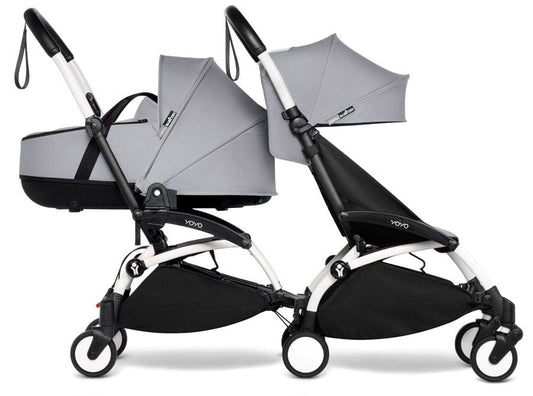 Babyzen YOYO Connect Double Stroller Bassinet / 6+ Bundle - White / Stone - BASDBL-604901-604610
