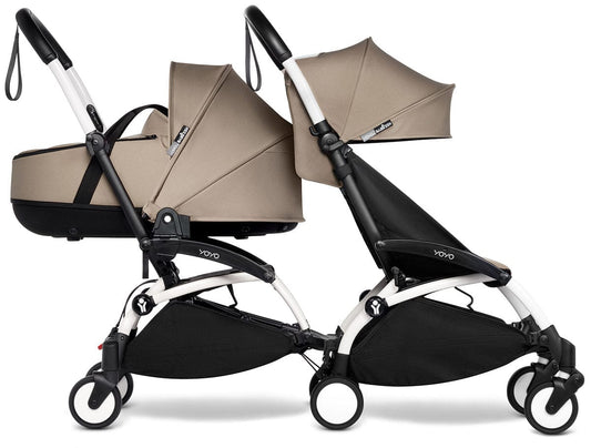 Babyzen YOYO Connect Double Stroller Bassinet / 6+ Bundle - White / Taupe - BASDBL-604901-604604