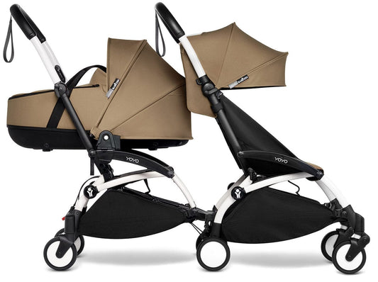 Babyzen YOYO Connect Double Stroller Bassinet / 6+ Bundle - White / Toffee - BASDBL-604901-604608
