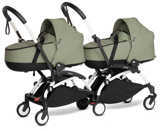 Babyzen YOYO Connect Double Stroller Bassinet / Bassinet Bundle - White / Olive - BASBAS-604901-605111