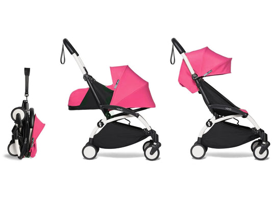 Babyzen YOYO2 Ultra Compact Complete 0+ (2018 Grey Fleece Lined)/6+ Stroller - White / Pink - US10111-01-BZ10104-02-US10105-02