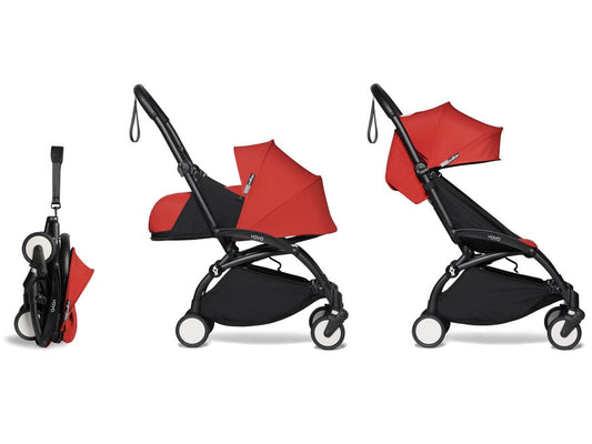 Babyzen YOYO2 Ultra Compact Complete 0+ (2018 Grey Fleece Lined)/6+ Stroller - Black / Red