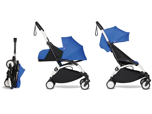 Babyzen YOYO2 Ultra Compact Complete 0+ (2018 Grey Fleece Lined)/6+ Stroller - White / Blue