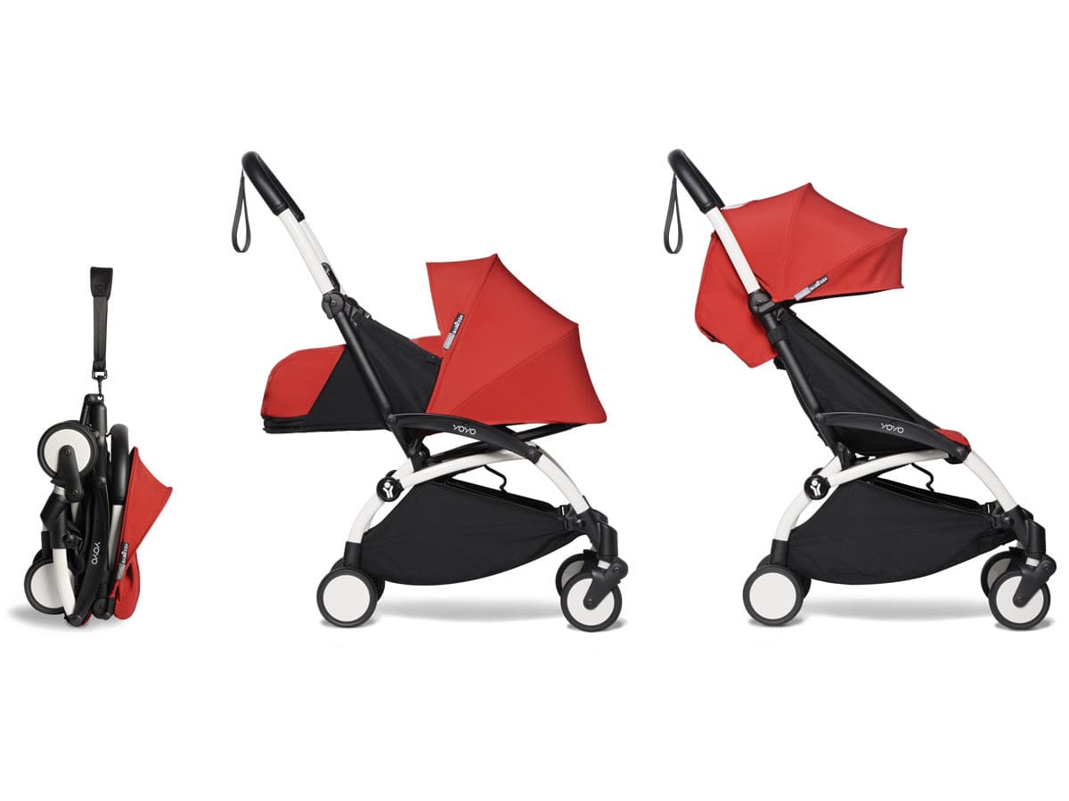 Babyzen YOYO2 Ultra Compact Complete 0+ (2018 Grey Fleece Lined)/6+ Stroller - White / Red