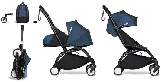 Babyzen YOYO2 Ultra Compact Complete 0+/6+ Stroller & Rolling Bag Bundle - Black/Air France Blue