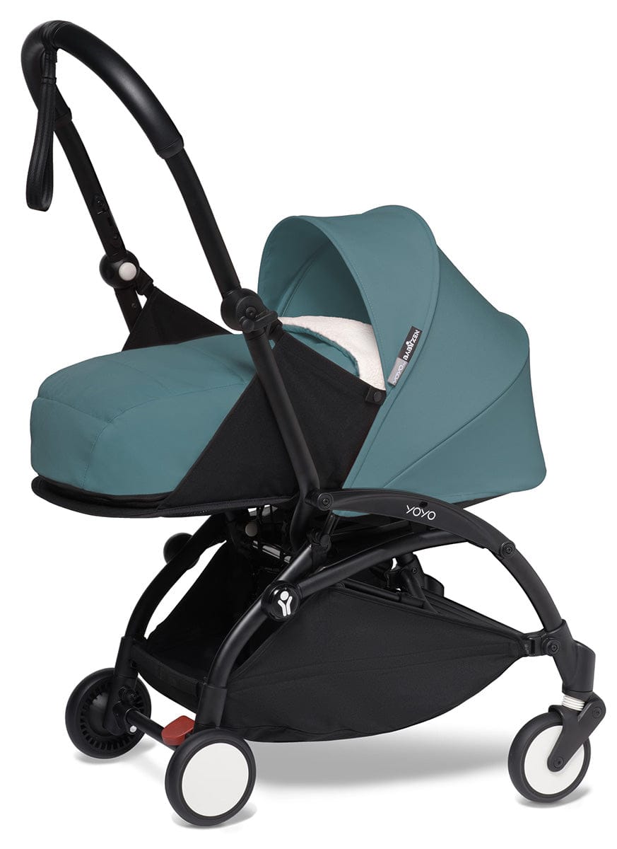 Babyzen YOYO2 Ultra Compact Complete 0+/6+ Stroller & Rolling Bag Bundle - Black/Aqua - 604502-0-6-RB-AQU