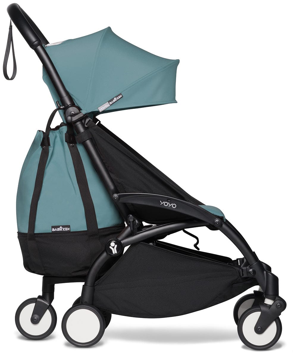 Babyzen YOYO2 Ultra Compact Complete 0+/6+ Stroller & Rolling Bag Bundle - Black/Aqua - 604502-0-6-RB-AQU