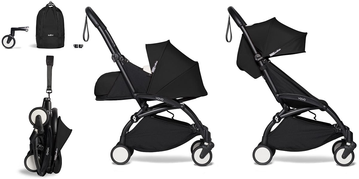Babyzen YOYO2 Ultra Compact Complete 0+/6+ Stroller & Rolling Bag Bundle - Black/Black - 604502-0-6-RB-BLK