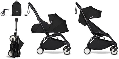 Babyzen YOYO2 Ultra Compact Complete 0+/6+ Stroller & Rolling Bag Bundle - Black/Black - 604502-0-6-RB-BLK