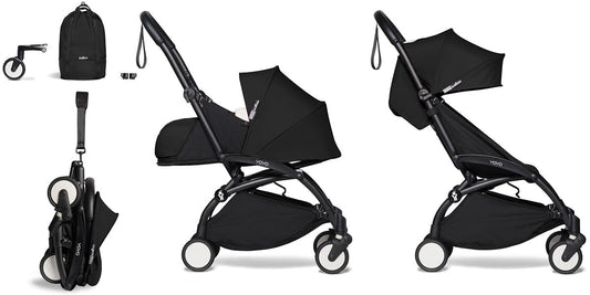 Babyzen YOYO2 Ultra Compact Complete 0+/6+ Stroller & Rolling Bag Bundle - Black/Black - 604502-0-6-RB-BLK