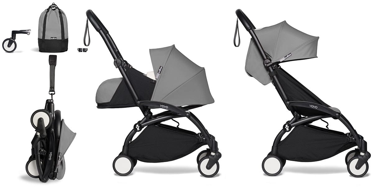 Babyzen YOYO2 Ultra Compact Complete 0+/6+ Stroller & Rolling Bag Bundle - Black/Grey
