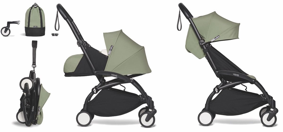 Babyzen YOYO2 Ultra Compact Complete 0+/6+ Stroller & Rolling Bag Bundle - Black / Olive - 604502-0-6-RB-OLV