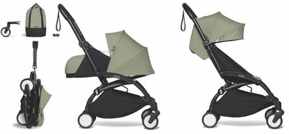 Babyzen YOYO2 Ultra Compact Complete 0+/6+ Stroller & Rolling Bag Bundle - Black / Olive - 604502-0-6-RB-OLV