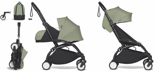 Babyzen YOYO2 Ultra Compact Complete 0+/6+ Stroller & Rolling Bag Bundle - Black / Olive - 604502-0-6-RB-OLV