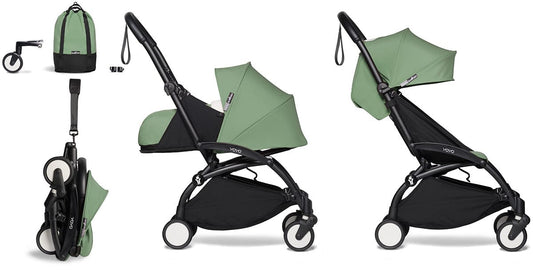 Babyzen YOYO2 Ultra Compact Complete 0+/6+ Stroller & Rolling Bag Bundle - Black/Peppermint - 604502-0-6-RB-PEP