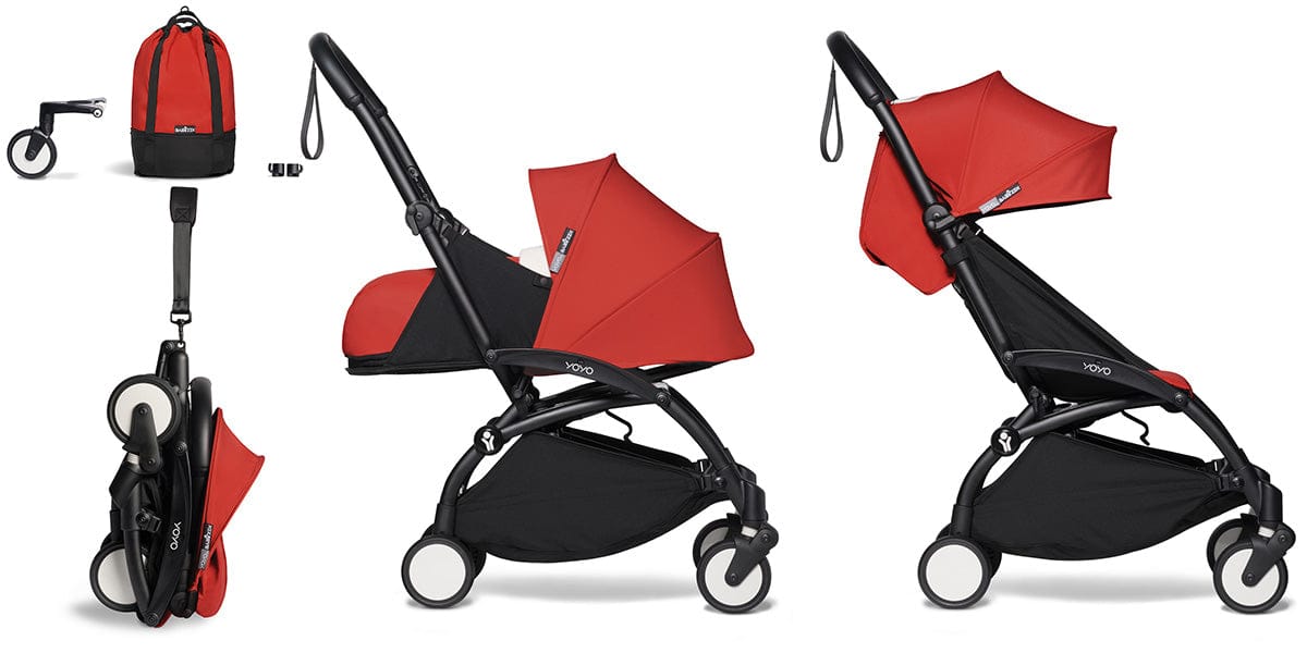Babyzen YOYO2 Ultra Compact Complete 0+/6+ Stroller & Rolling Bag Bundle - Black/Red