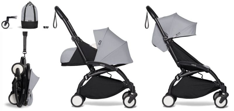 Babyzen YOYO2 Ultra Compact Complete 0+/6+ Stroller & Rolling Bag Bundle - Black / Stone - 604502-0-6-RB-STN