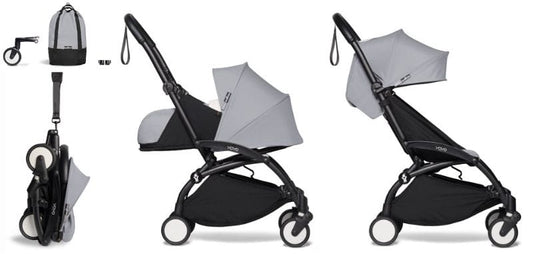 Babyzen YOYO2 Ultra Compact Complete 0+/6+ Stroller & Rolling Bag Bundle - Black / Stone - 604502-0-6-RB-STN
