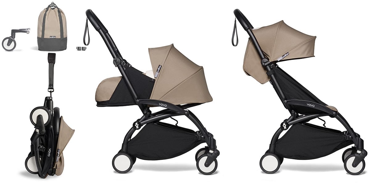 Babyzen YOYO2 Ultra Compact Complete 0+/6+ Stroller & Rolling Bag Bundle - Black/Taupe