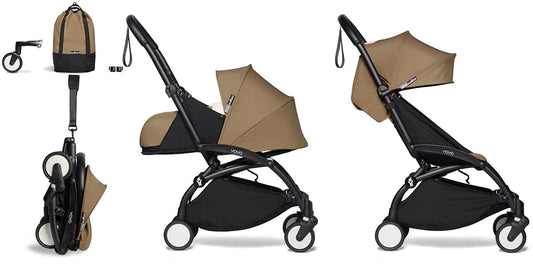 Babyzen YOYO2 Ultra Compact Complete 0+/6+ Stroller & Rolling Bag Bundle - Black/Toffee - 604502-0-6-RB-TOF