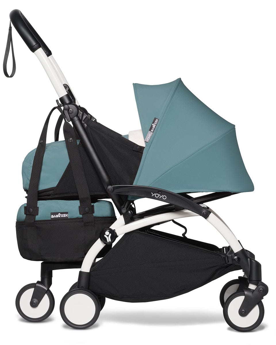 Babyzen YOYO2 Ultra Compact Complete 0+/6+ Stroller & Rolling Bag Bundle - White/Aqua - 604501-0-6-RB-AQU