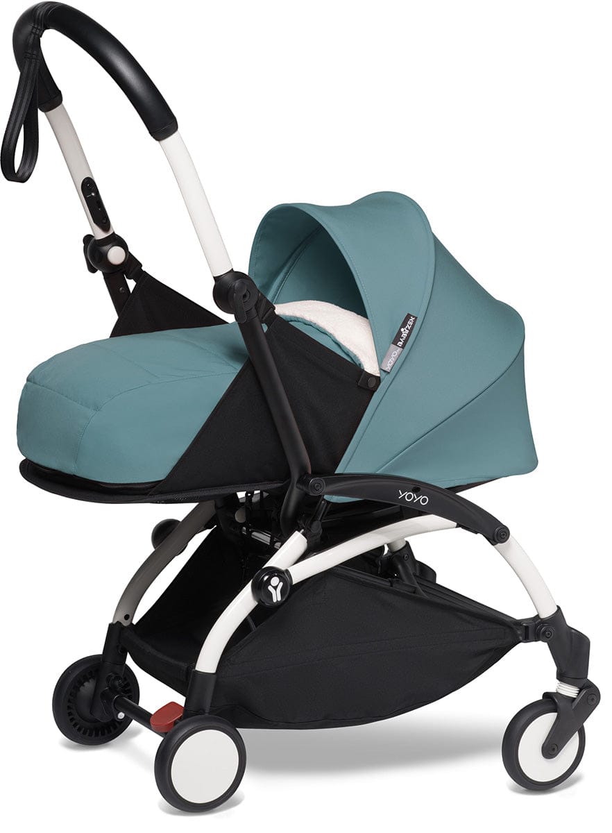 Babyzen YOYO2 Ultra Compact Complete 0+/6+ Stroller & Rolling Bag Bundle - White/Aqua - 604501-0-6-RB-AQU