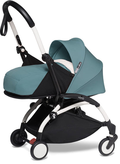 Babyzen YOYO2 Ultra Compact Complete 0+/6+ Stroller & Rolling Bag Bundle - White/Aqua - 604501-0-6-RB-AQU