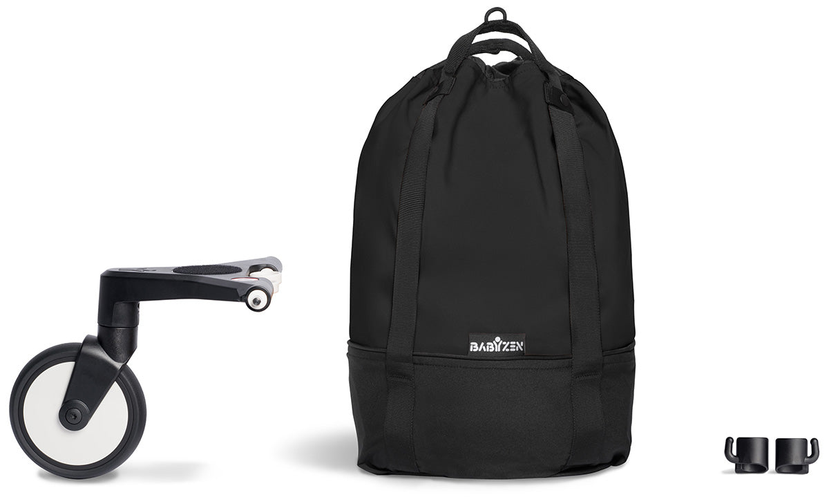Babyzen YOYO2 Ultra Compact Complete 0+/6+ Stroller & Rolling Bag Bundle - White/Black - 604501-0-6-RB-BLK