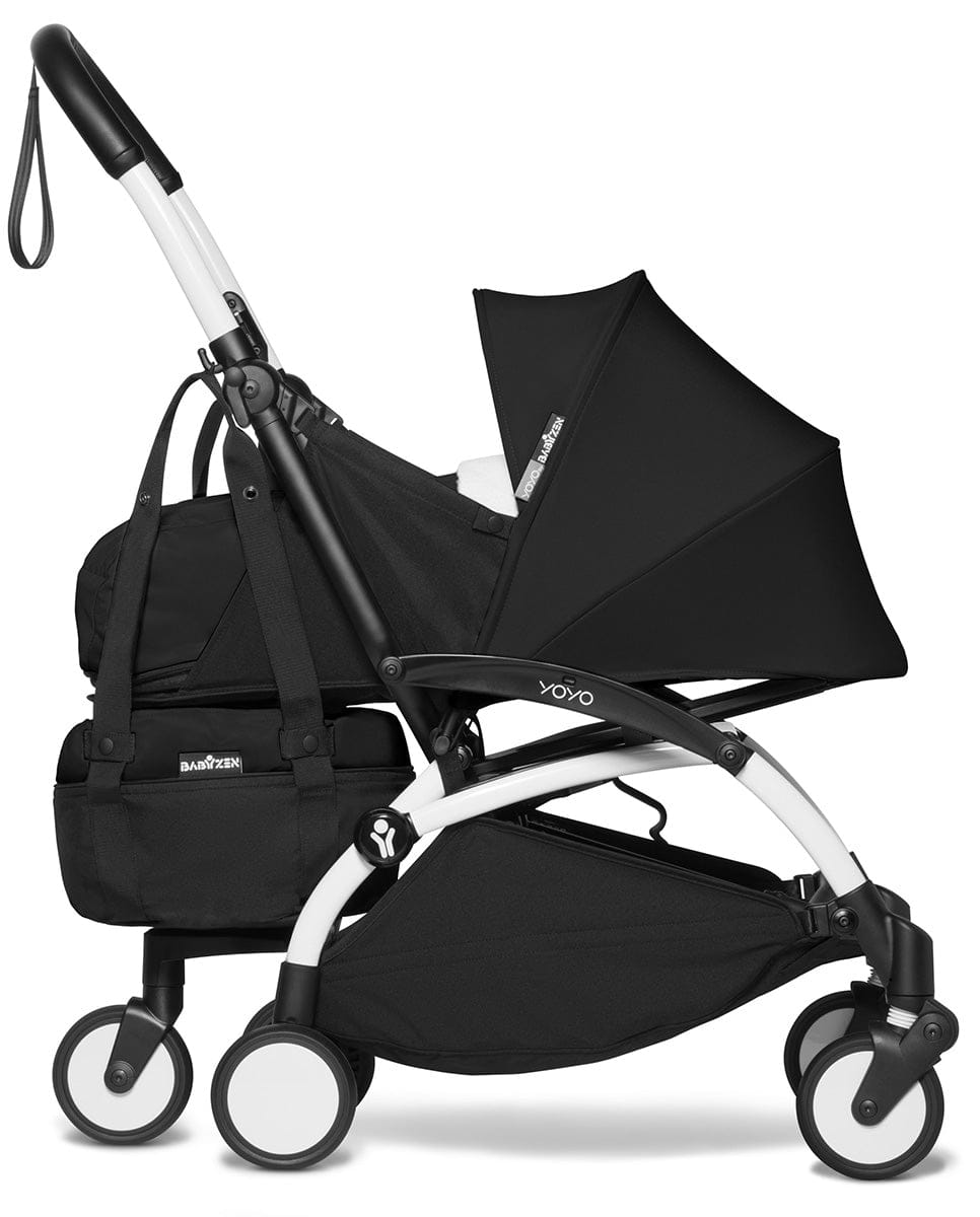 Babyzen YOYO2 Ultra Compact Complete 0+/6+ Stroller & Rolling Bag Bundle - White/Black - 604501-0-6-RB-BLK
