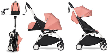 Babyzen YOYO2 Ultra Compact Complete 0+/6+ Stroller & Rolling Bag Bundle - White/Ginger - 604501-0-6-RB-GIN