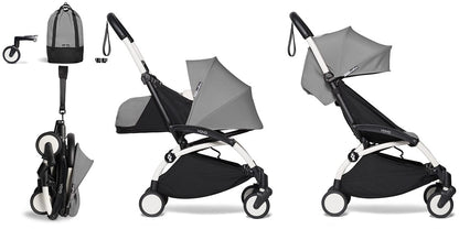 Babyzen YOYO2 Ultra Compact Complete 0+/6+ Stroller & Rolling Bag Bundle - White/Grey - 604501-0-6-RB-GRY