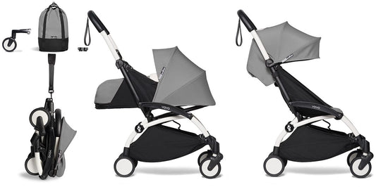 Babyzen YOYO2 Ultra Compact Complete 0+/6+ Stroller & Rolling Bag Bundle - White/Grey - 604501-0-6-RB-GRY