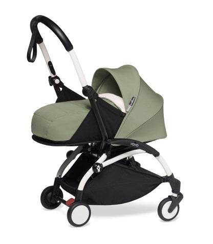 Babyzen YOYO2 Ultra Compact Complete 0+/6+ Stroller & Rolling Bag Bundle - White / Olive - 604501-0-6-RB-OLV