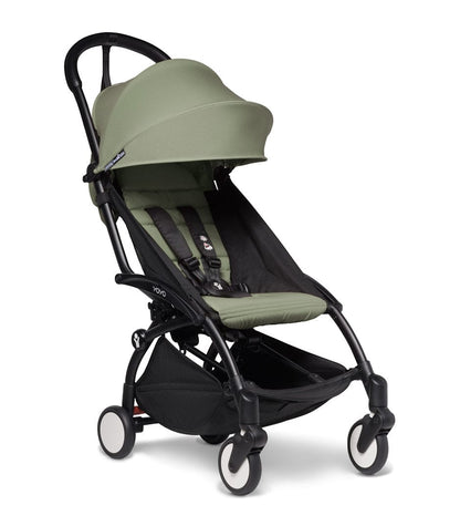 Babyzen YOYO2 Ultra Compact Complete 0+/6+ Stroller & Rolling Bag Bundle - White / Olive - 604501-0-6-RB-OLV