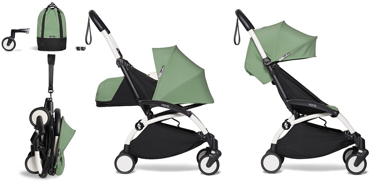 Babyzen YOYO2 Ultra Compact Complete 0+/6+ Stroller & Rolling Bag Bundle - White/Peppermint - 604501-0-6-RB-PEP