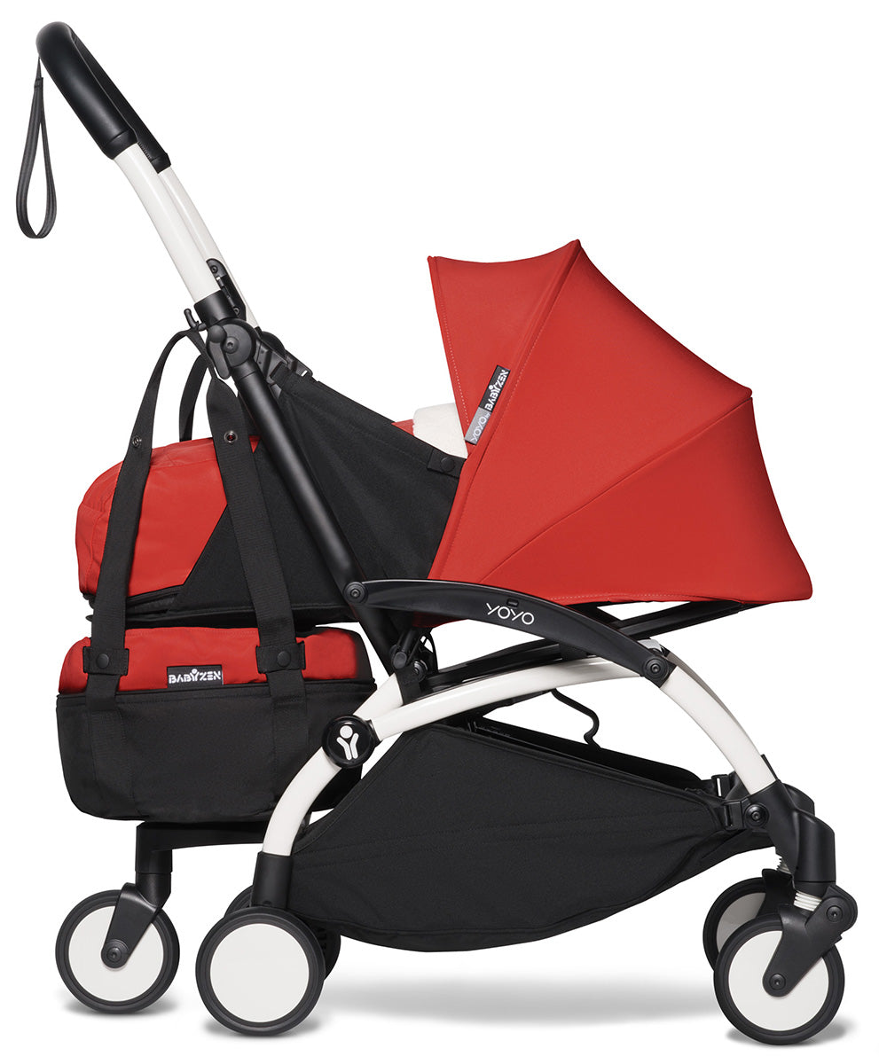 Babyzen YOYO2 Ultra Compact Complete 0+/6+ Stroller & Rolling Bag Bundle - White/Red - 604501-0-6-RB-RED