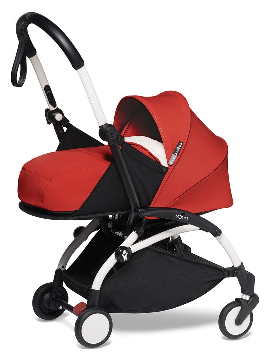 Babyzen YOYO2 Ultra Compact Complete 0+/6+ Stroller & Rolling Bag Bundle - White/Red - 604501-0-6-RB-RED