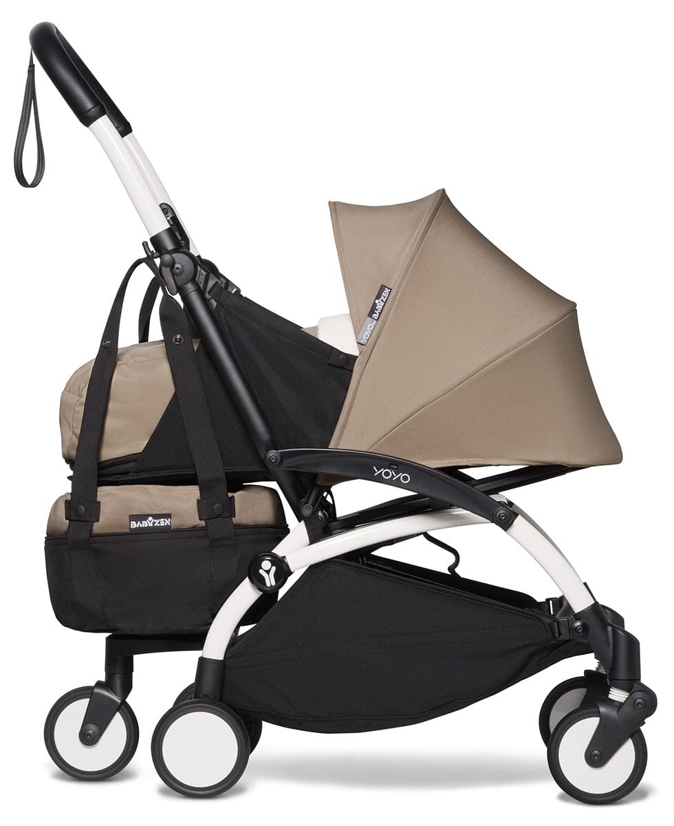 Babyzen YOYO2 Ultra Compact Complete 0+/6+ Stroller & Rolling Bag Bundle - White/Taupe - 604501-0-6-RB-TPE
