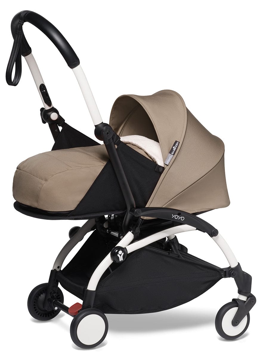 Babyzen YOYO2 Ultra Compact Complete 0+/6+ Stroller & Rolling Bag Bundle - White/Taupe - 604501-0-6-RB-TPE