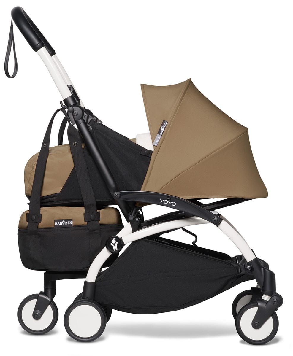Babyzen YOYO2 Ultra Compact Complete 0+/6+ Stroller & Rolling Bag Bundle - White/Toffee - 604501-0-6-RB-TOF